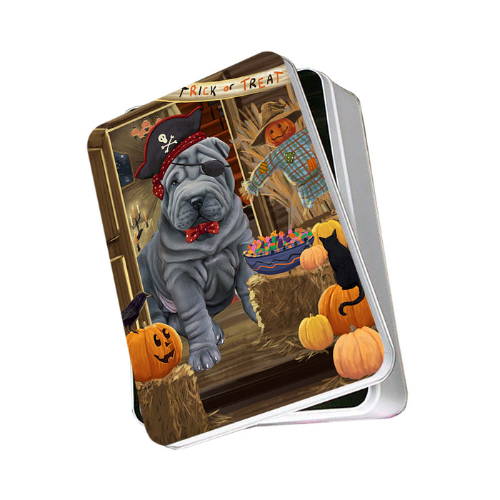 Enter at Own Risk Trick or Treat Halloween Shar Pei Dog Photo Storage Tin PITN53276