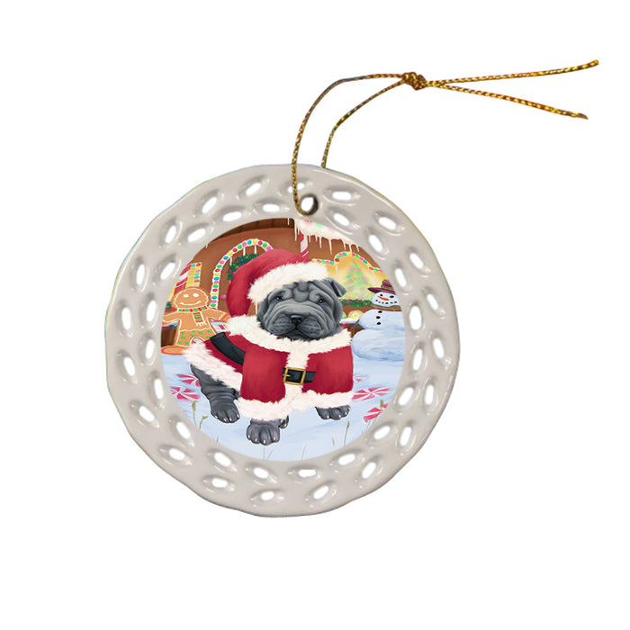 Christmas Gingerbread House Candyfest Shar Pei Dog Ceramic Doily Ornament DPOR56898
