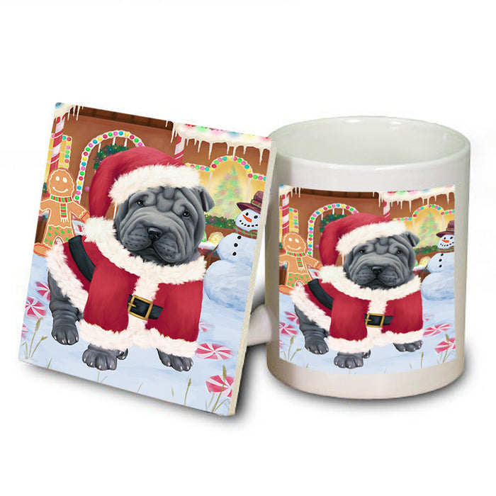 Christmas Gingerbread House Candyfest Shar Pei Dog Mug and Coaster Set MUC56534