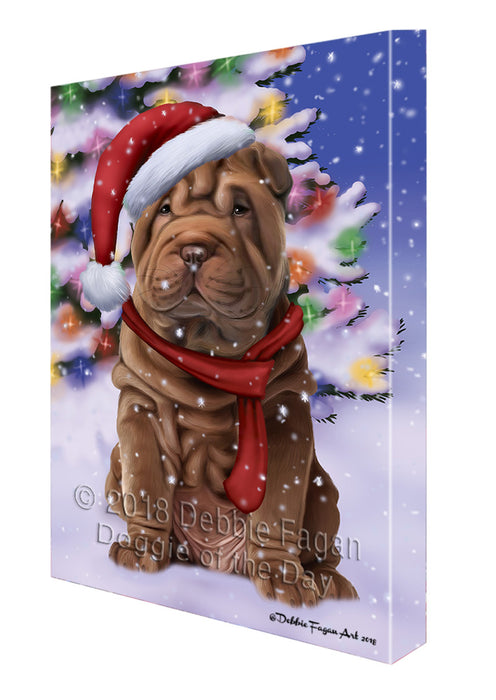 Winterland Wonderland Shar Pei Dog In Christmas Holiday Scenic Background  Canvas Print Wall Art Décor CVS98612