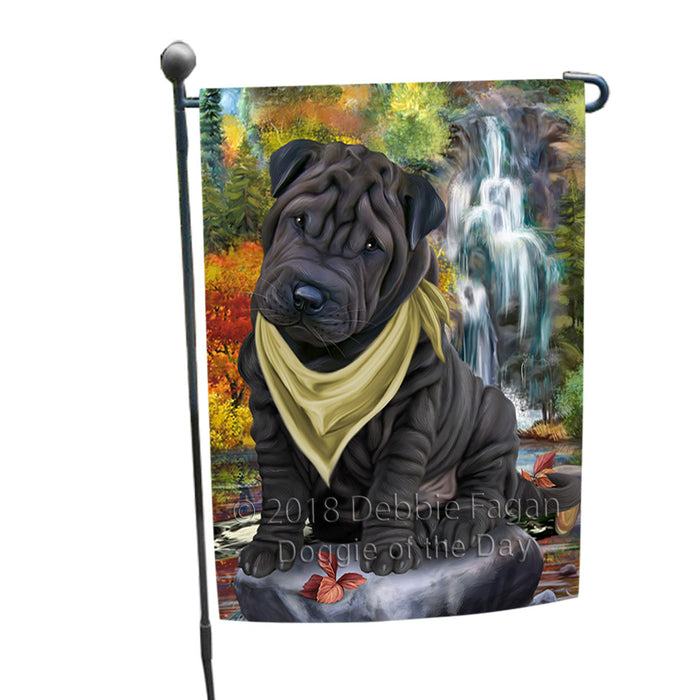 Scenic Waterfall Shar Pei Dog Garden Flag GFLG51949