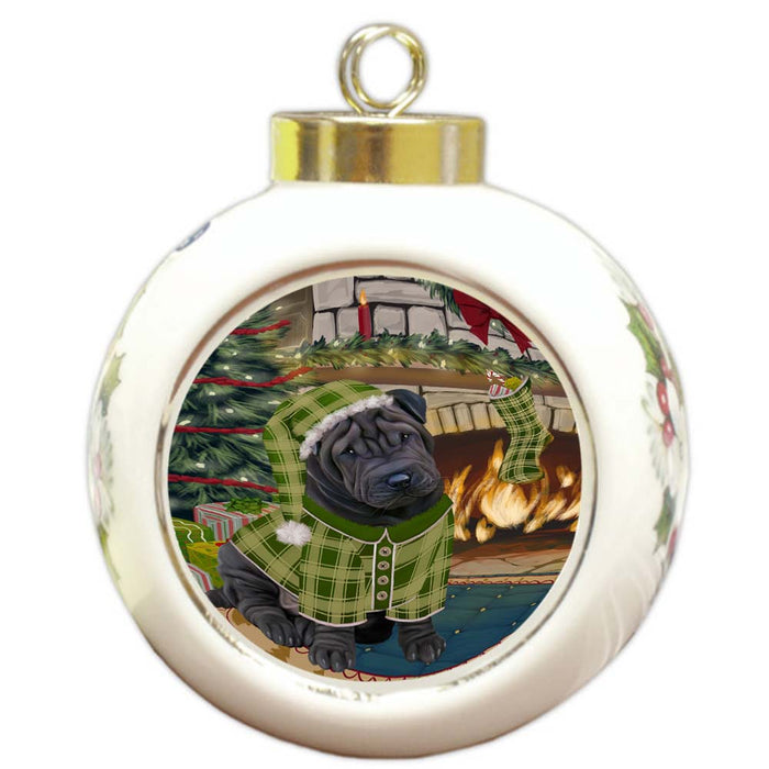The Stocking was Hung Shar Pei Dog Round Ball Christmas Ornament RBPOR55964