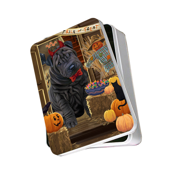 Enter at Own Risk Trick or Treat Halloween Shar Pei Dog Photo Storage Tin PITN53277