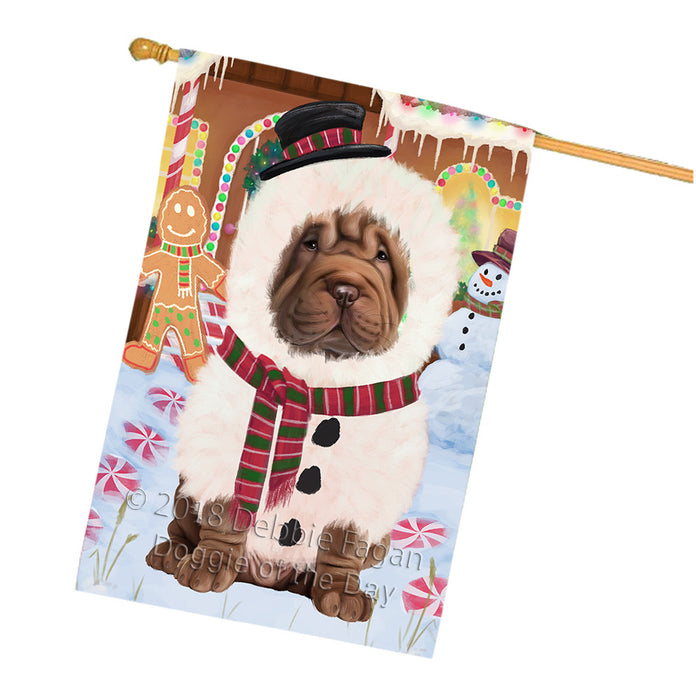 Christmas Gingerbread House Candyfest Shar Pei Dog House Flag FLG57227