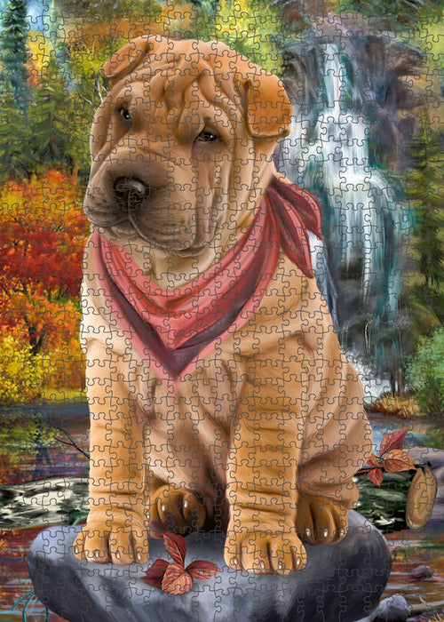 Scenic Waterfall Shar Pei Dog Puzzle with Photo Tin PUZL59946
