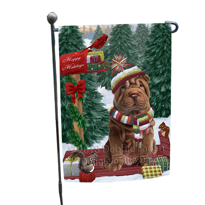 Merry Christmas Woodland Sled Shar Pei Dog Garden Flag GFLG55322