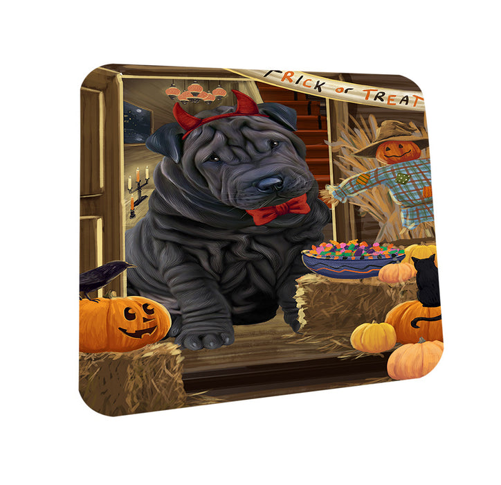 Enter at Own Risk Trick or Treat Halloween Shar Pei Dog Coasters Set of 4 CST53235
