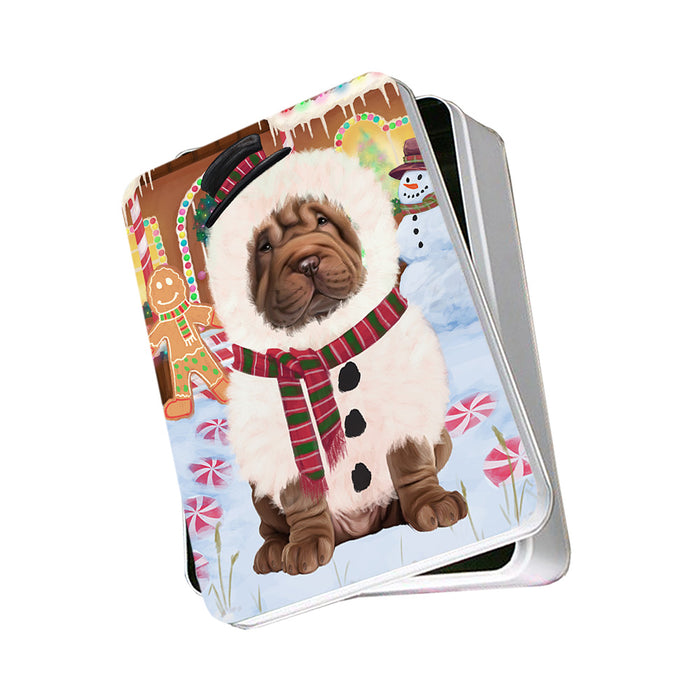 Christmas Gingerbread House Candyfest Shar Pei Dog Photo Storage Tin PITN56486