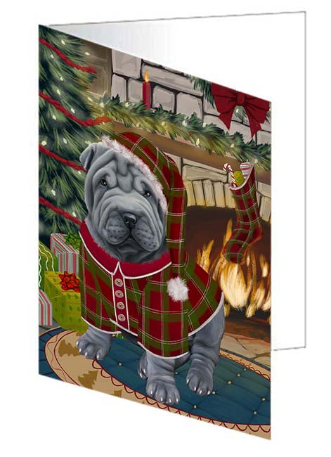 The Stocking was Hung Shar Pei Dog Handmade Artwork Assorted Pets Greeting Cards and Note Cards with Envelopes for All Occasions and Holiday Seasons GCD71342