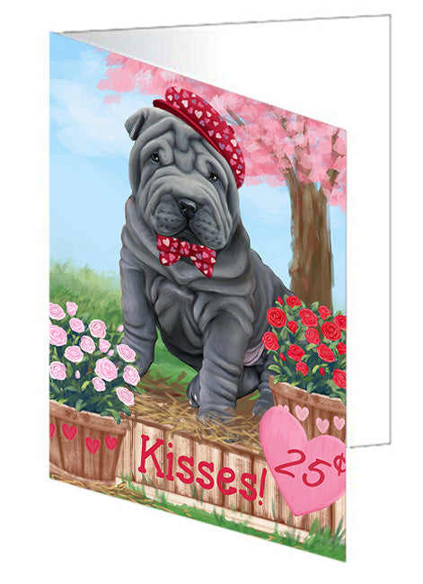 Rosie 25 Cent Kisses Shar Pei Dog Handmade Artwork Assorted Pets Greeting Cards and Note Cards with Envelopes for All Occasions and Holiday Seasons GCD72596