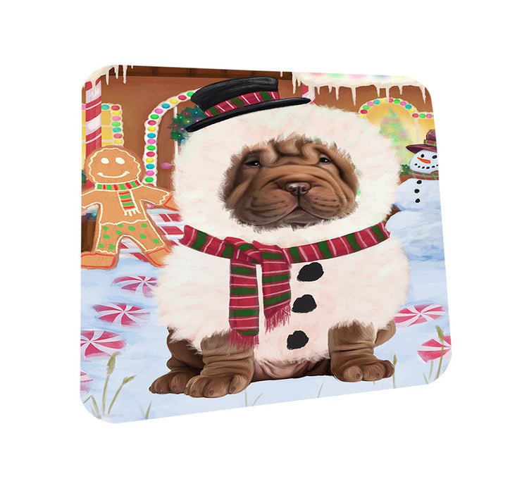 Christmas Gingerbread House Candyfest Shar Pei Dog Coasters Set of 4 CST56501