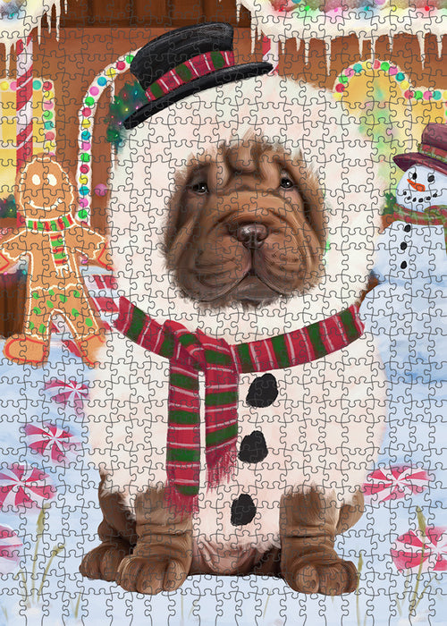 Christmas Gingerbread House Candyfest Shar Pei Dog Puzzle with Photo Tin PUZL94372