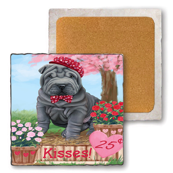 Rosie 25 Cent Kisses Shar Pei Dog Set of 4 Natural Stone Marble Tile Coasters MCST51027