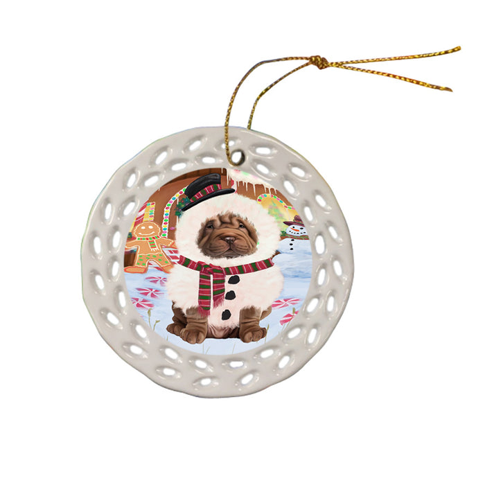Christmas Gingerbread House Candyfest Shar Pei Dog Ceramic Doily Ornament DPOR56899