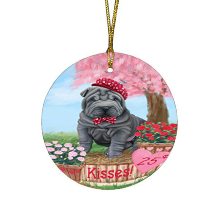 Rosie 25 Cent Kisses Shar Pei Dog Round Flat Christmas Ornament RFPOR56383