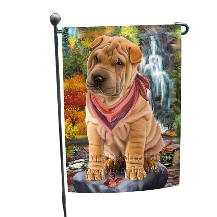 Scenic Waterfall Shar Pei Dog Garden Flag GFLG51950