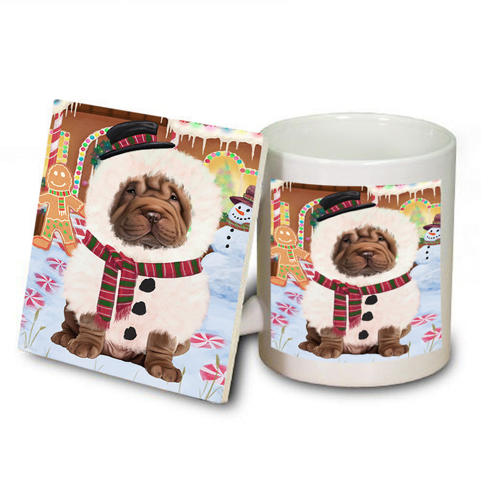 Christmas Gingerbread House Candyfest Shar Pei Dog Mug and Coaster Set MUC56535