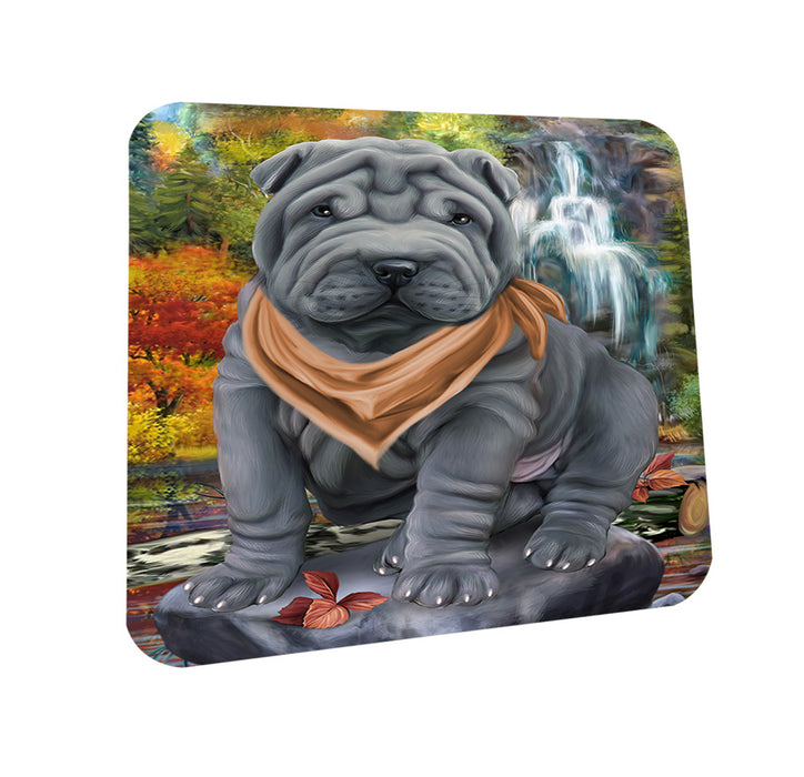 Scenic Waterfall Shar Pei Dog Coasters Set of 4 CST51913
