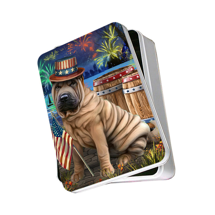 4th of July Independence Day Fireworks Shar Pei Dog at the Lake Photo Storage Tin PITN51227