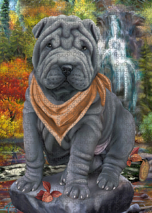 Scenic Waterfall Shar Pei Dog Puzzle with Photo Tin PUZL59949