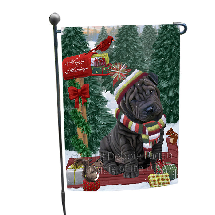 Merry Christmas Woodland Sled Shar Pei Dog Garden Flag GFLG55323
