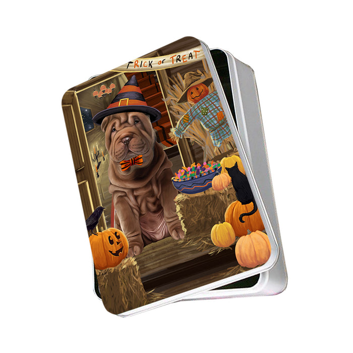 Enter at Own Risk Trick or Treat Halloween Shar Pei Dog Photo Storage Tin PITN53278