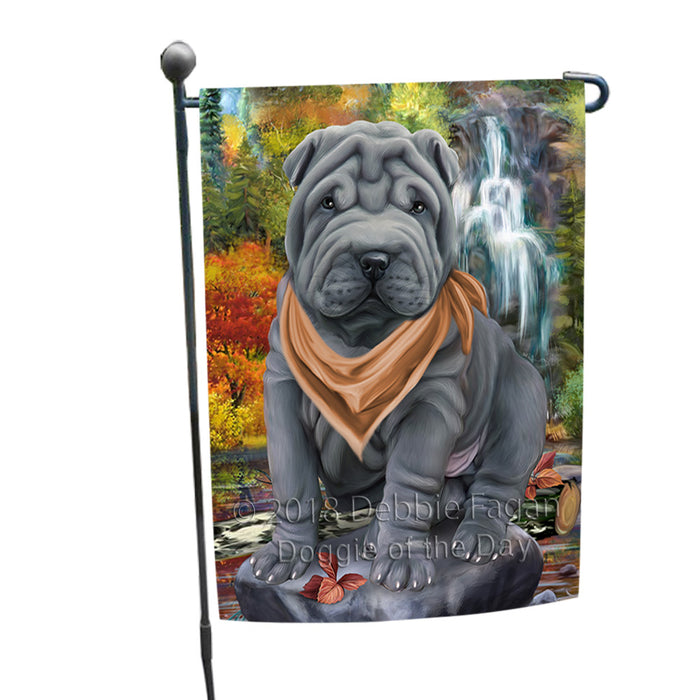 Scenic Waterfall Shar Pei Dog Garden Flag GFLG51951