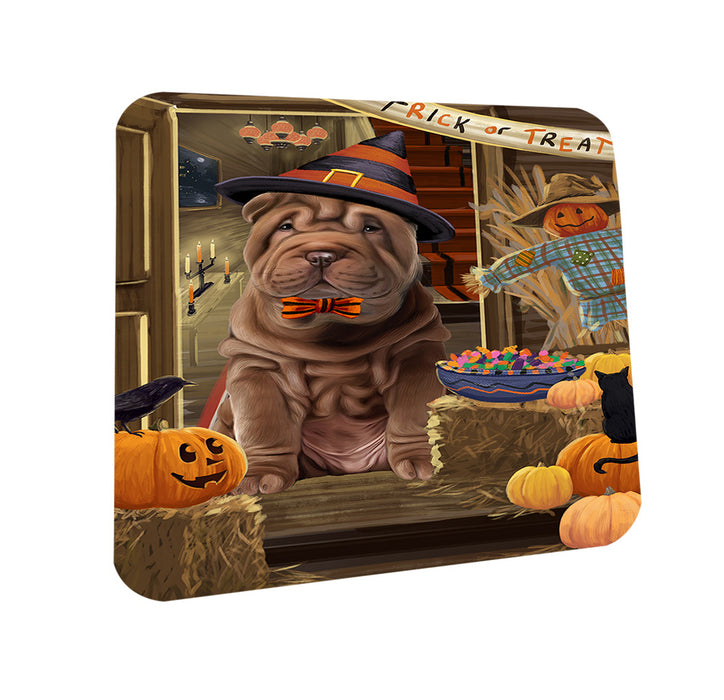 Enter at Own Risk Trick or Treat Halloween Shar Pei Dog Coasters Set of 4 CST53236