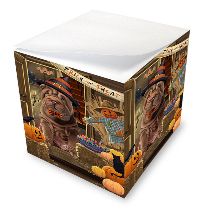 Enter at Own Risk Trick or Treat Halloween Shar Pei Dog Note Cube NOC53278