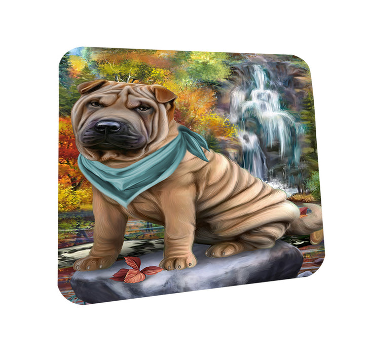 Scenic Waterfall Shar Pei Dog Coasters Set of 4 CST51914