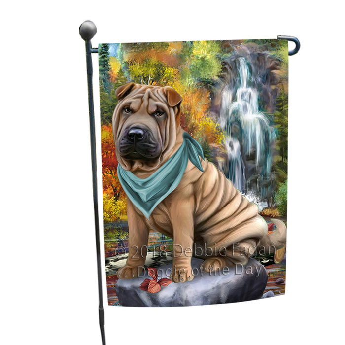 Scenic Waterfall Shar Pei Dog Garden Flag GFLG51952