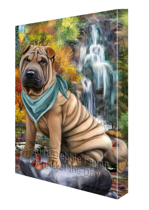 Scenic Waterfall Shar Pei Dog Canvas Print Wall Art Décor CVS84860