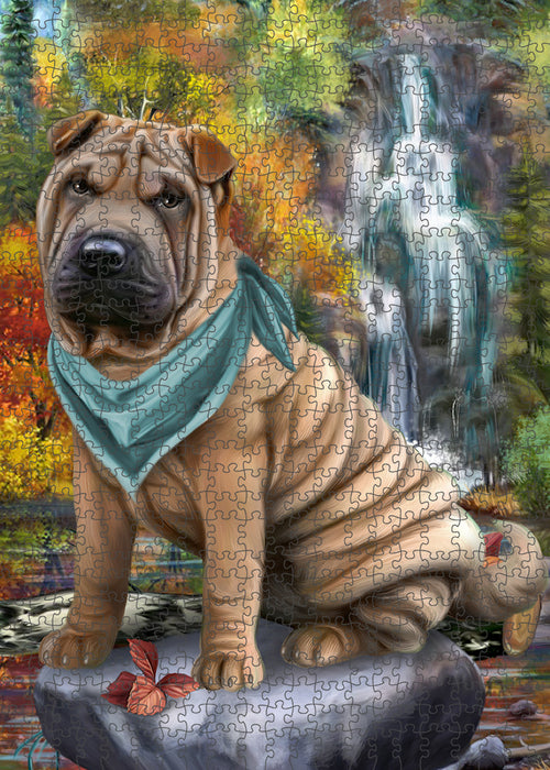 Scenic Waterfall Shar Pei Dog Puzzle with Photo Tin PUZL59952