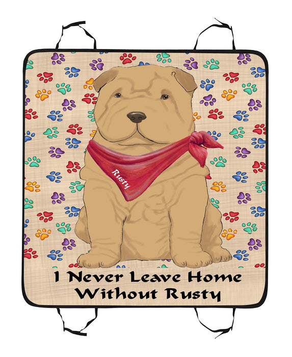 Personalized I Never Leave Home Paw Print Shar Pei Dogs Pet Back Car Seat Cover