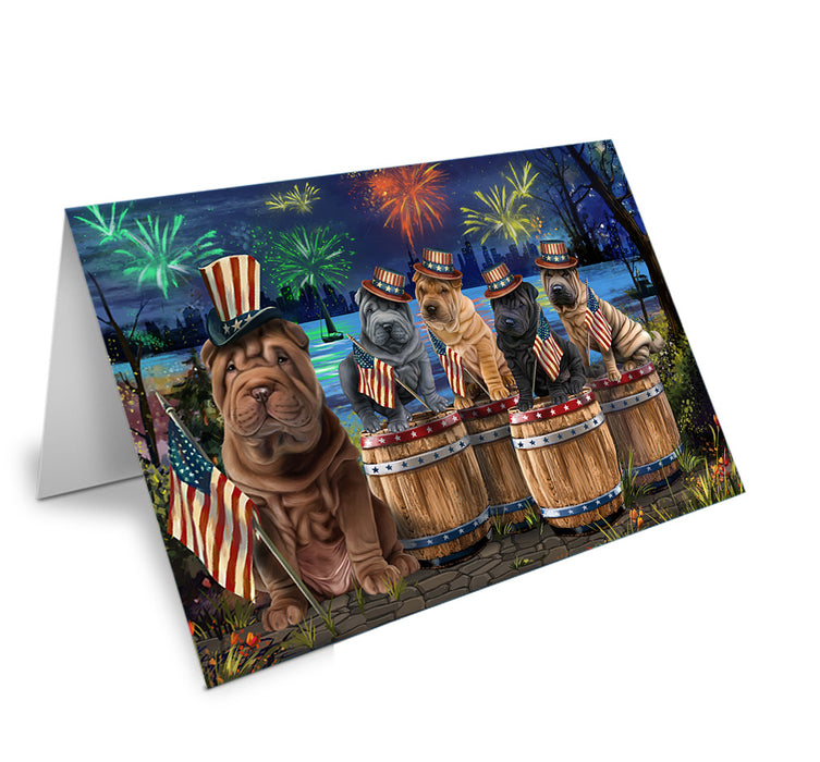 4th of July Independence Day Fireworks Shar Peis at the Lake Handmade Artwork Assorted Pets Greeting Cards and Note Cards with Envelopes for All Occasions and Holiday Seasons GCD57188