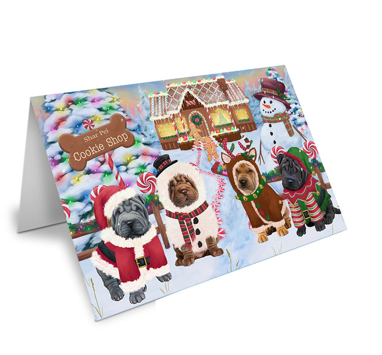 Holiday Gingerbread Cookie Shop Shar Peis Dog Handmade Artwork Assorted Pets Greeting Cards and Note Cards with Envelopes for All Occasions and Holiday Seasons GCD74369