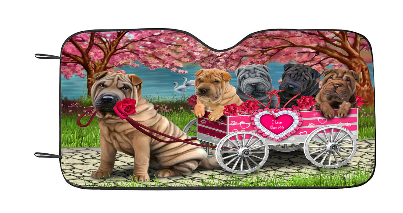 I Love Shar Pei Dogs in a Cart Car Sun Shade
