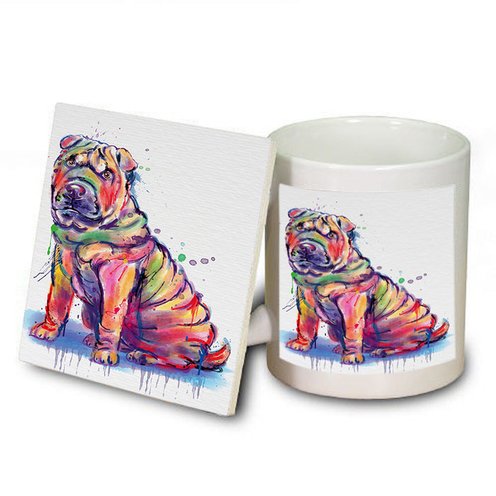 Watercolor Shar Pei Dog Mug and Coaster Set MUC57095
