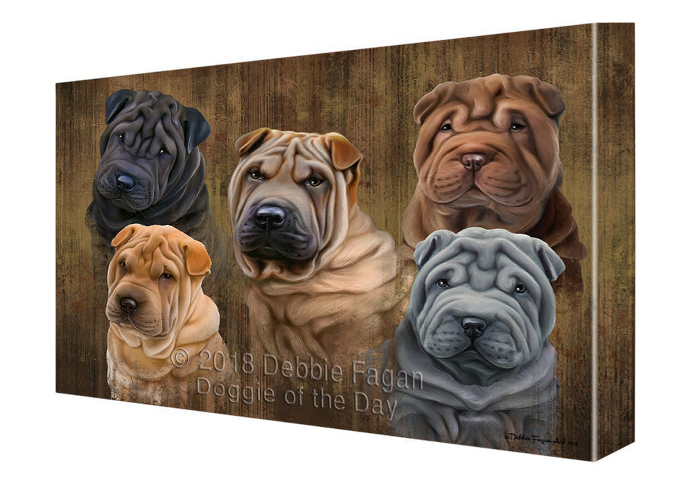 Rustic 5 Shar Peis Dog Canvas Wall Art CVS61698