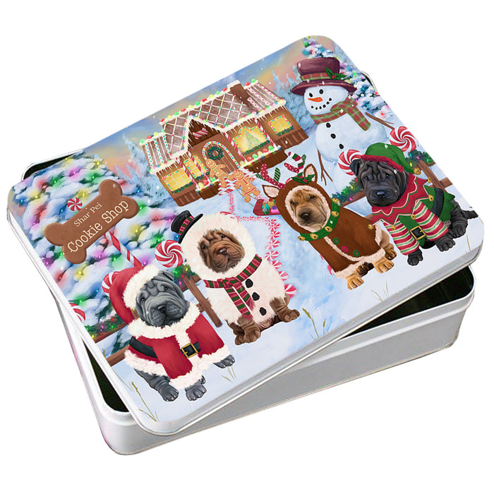 Holiday Gingerbread Cookie Shop Shar Peis Dog Photo Storage Tin PITN56561