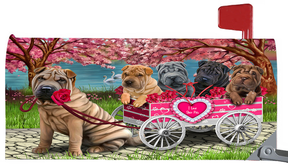 I Love Shar Pei Dogs in a Cart Magnetic Mailbox Cover MBC48583