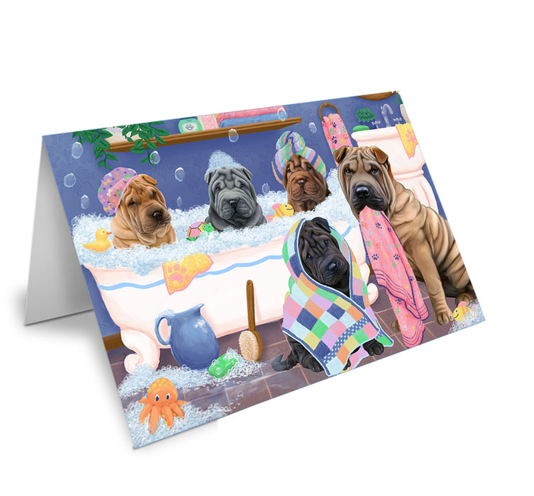 Rub A Dub Dogs In A Tub Shar Peis Dog Handmade Artwork Assorted Pets Greeting Cards and Note Cards with Envelopes for All Occasions and Holiday Seasons GCD74978