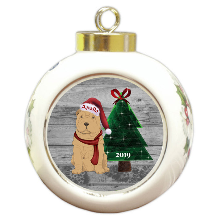 Custom Personalized Shar Pei Dog Glassy Classy Christmas Round Ball Ornament