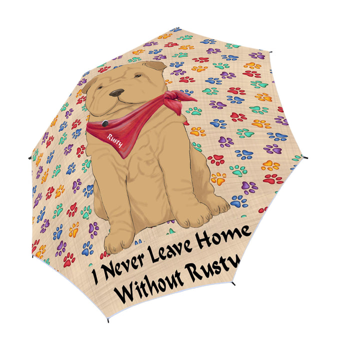 Custom Pet Name Personalized I never Leave Home Shar Pei Dog Semi-Automatic Foldable Umbrella
