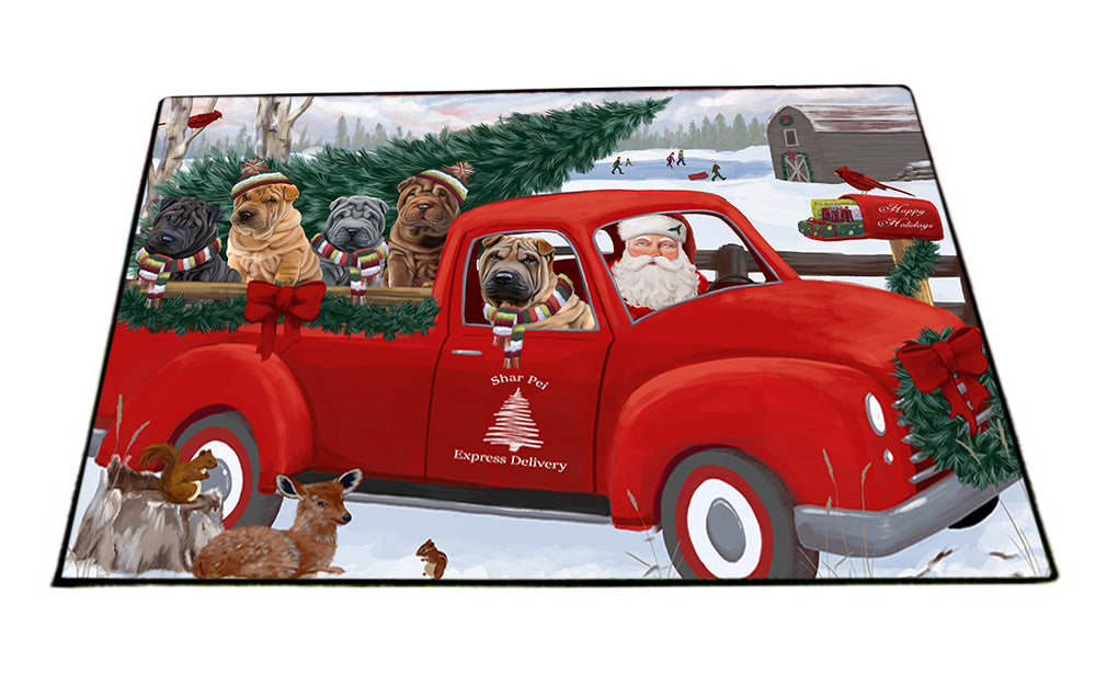 Christmas Santa Express Delivery Shar Peis Dog Family Floormat FLMS52485