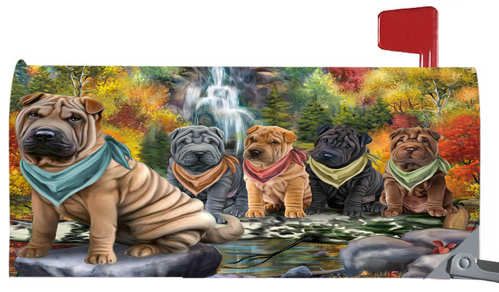 Scenic Waterfall Shar Pei Dogs Magnetic Mailbox Cover MBC48754