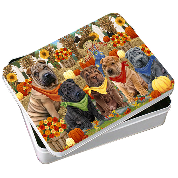 Fall Festive Gathering Shar Peis Dog with Pumpkins Photo Storage Tin PITN50803