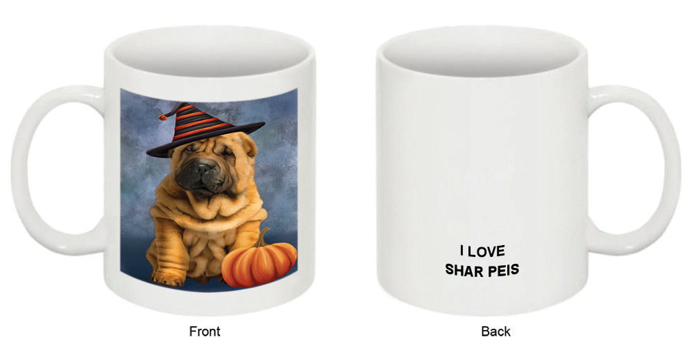 Happy Halloween Shar Pei Dog Wearing Witch Hat with Pumpkin Coffee Mug MUG50204
