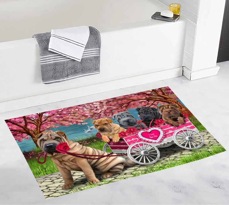 I Love Shar Pei Dogs in a Cart Bath Mat