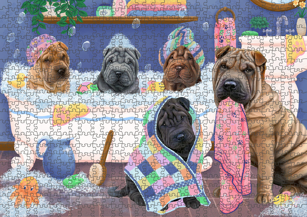 Rub A Dub Dogs In A Tub Shar Peis Dog Puzzle with Photo Tin PUZL95484